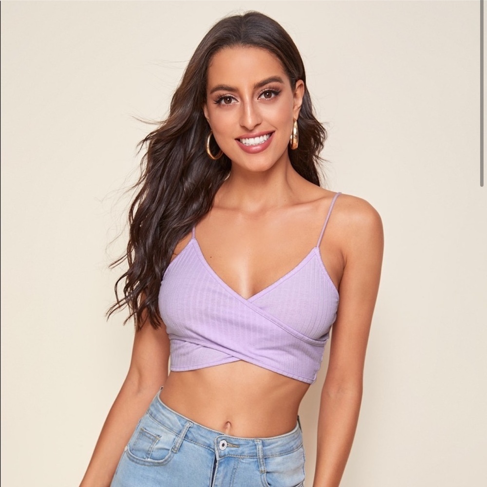 NWOT Small Lilac Purple Criss Cross Wrap Cropped Cami Top